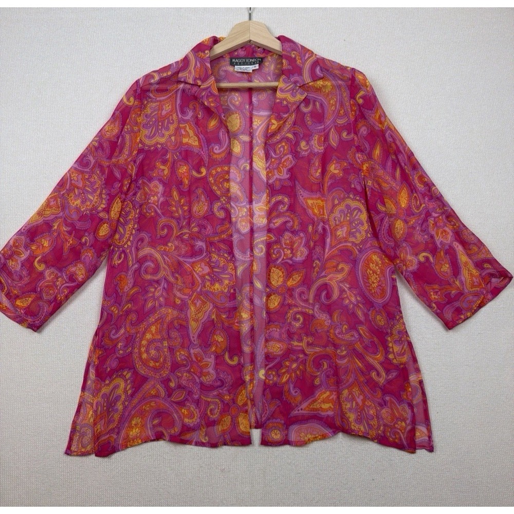 Maggy London Petites 100% Silk Open Front Top Size 6P Cardigan Kimono Luxe Pink